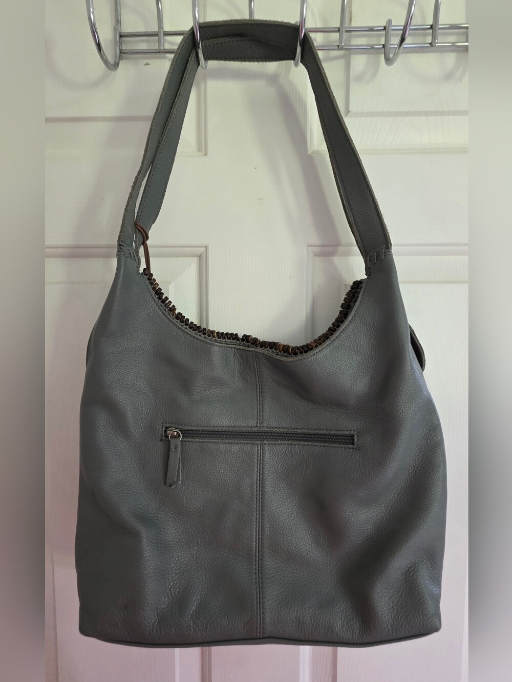 The Sak Gray Leather Huntley Hobo Bag with Brown Tassel - Picture 2 of 10